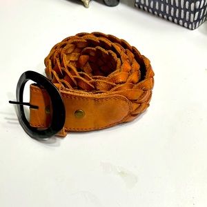 EUC B-Low the Belt large brown braided leather belt